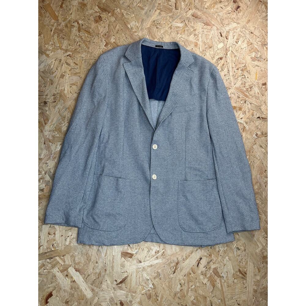 Massimo Dutti Mens Blue Cotton Long Sleeve Two Button Blazer Jacket Sz 46